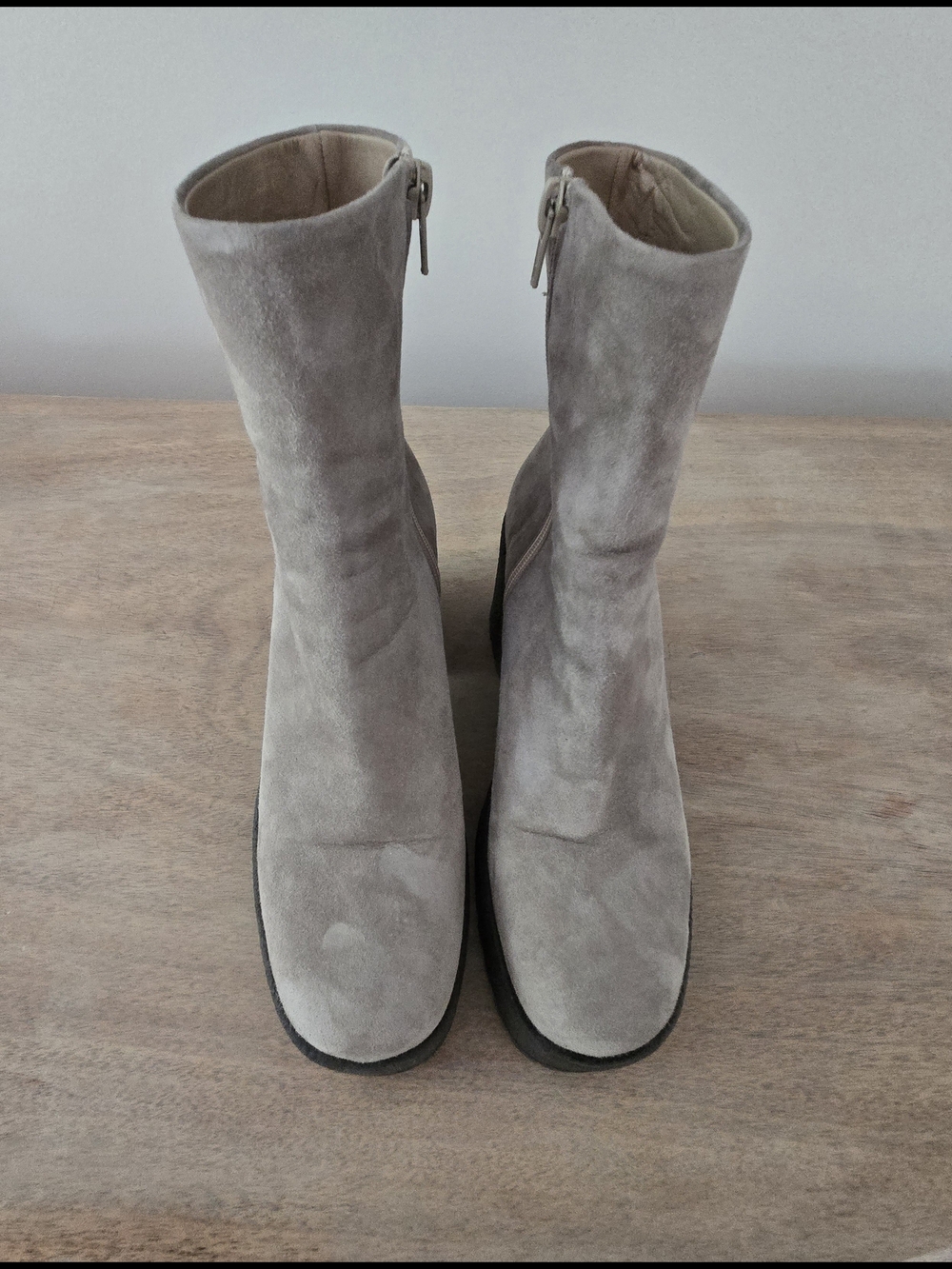 Charles David Gray Suede Mid-Calf Zip Platform Boots